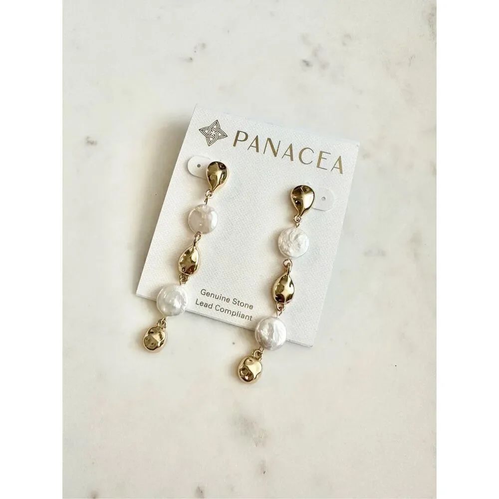 Panacea gold and pearl dangle earrings